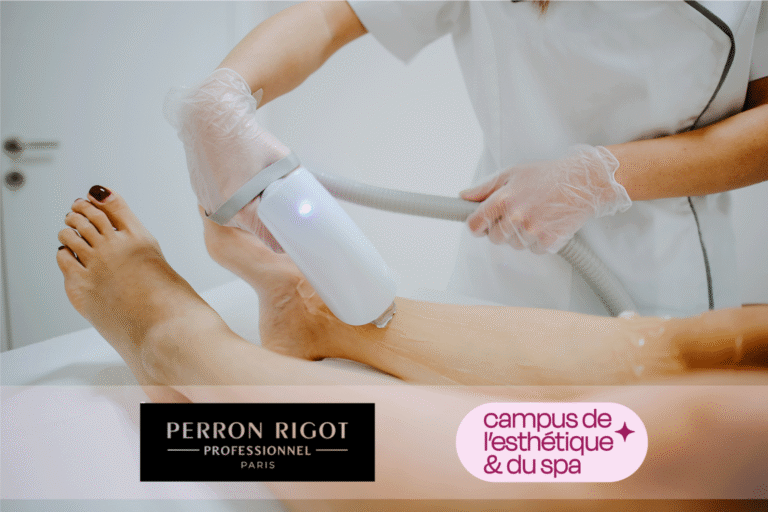 Logos Perron Rigot et Campus de l'Esthétique et du Spa. Devenez praticienne IPL/Laser : formation socle certifiante à Paris, conforme au décret du 24/05/2024.